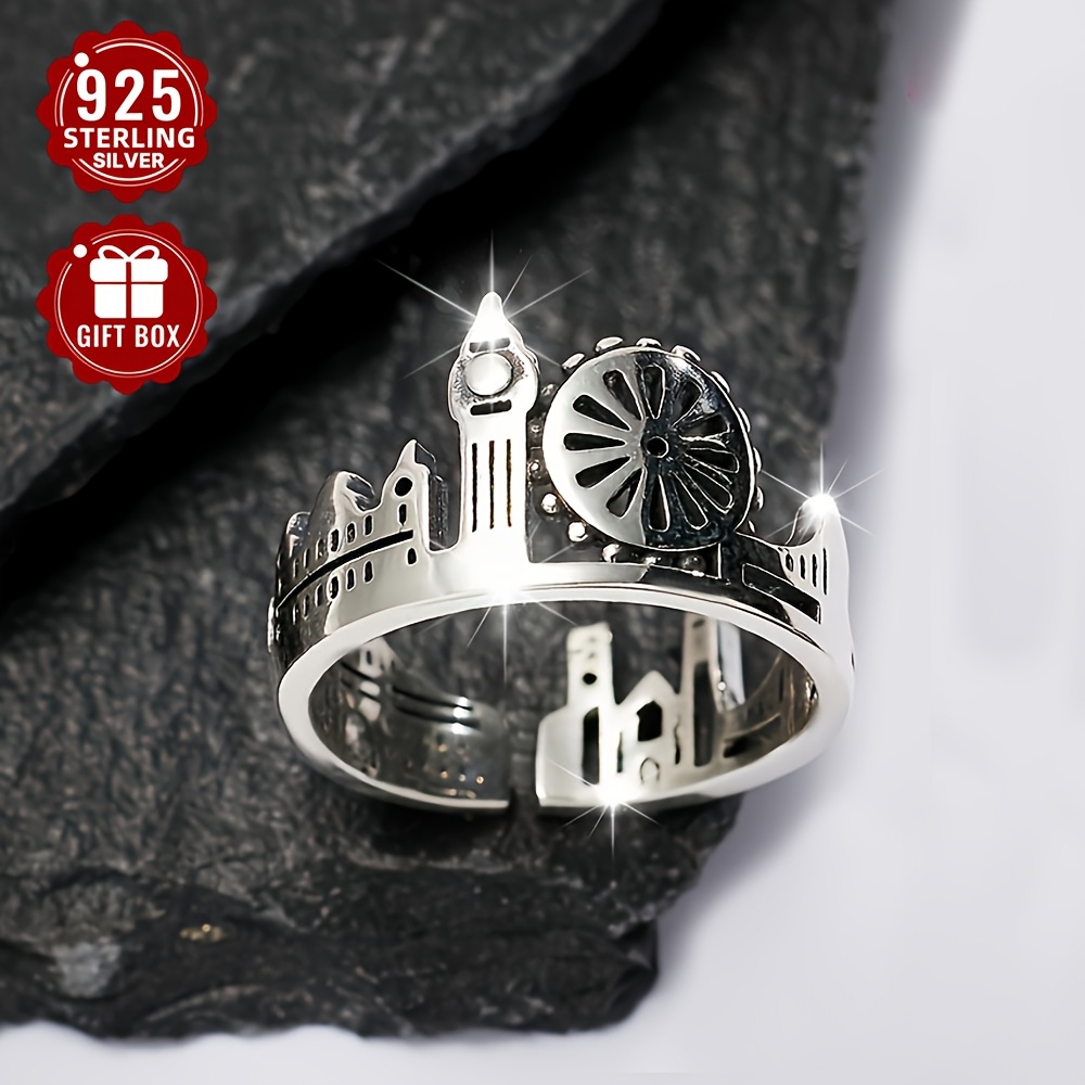 925 Silver Vintage City Model Ring Adjustable Opening Index Ring